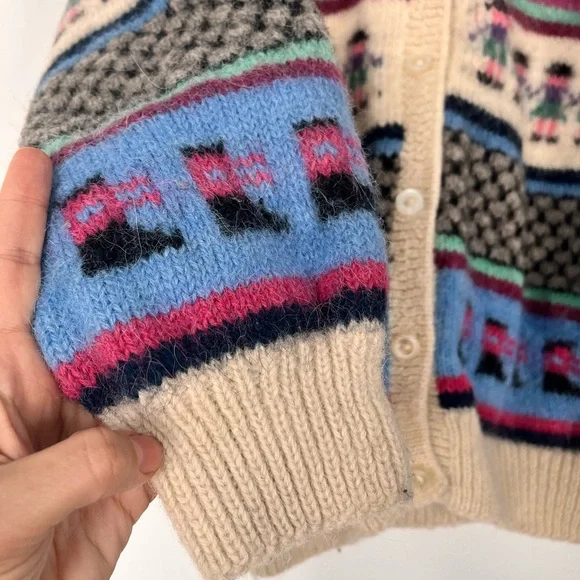Vintage Handmade in Peru Wool Colorful Patterned Cardigan Sweater - Picture 6 of 9